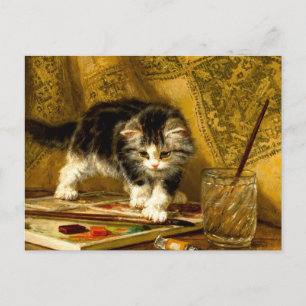 Kitten with Paint and Brushes Postcard