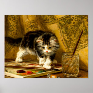 Kitten with Paint and Brushes Poster