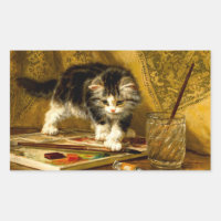 Kitten with Paint and Brushes