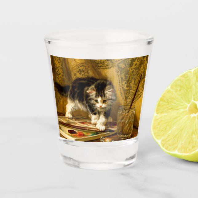 Kitten with Paint and Brushes Shot Glass (Front)