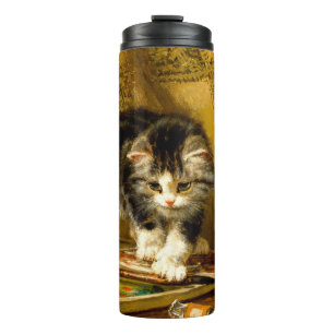 Kitten with Paint and Brushes Thermal Tumbler