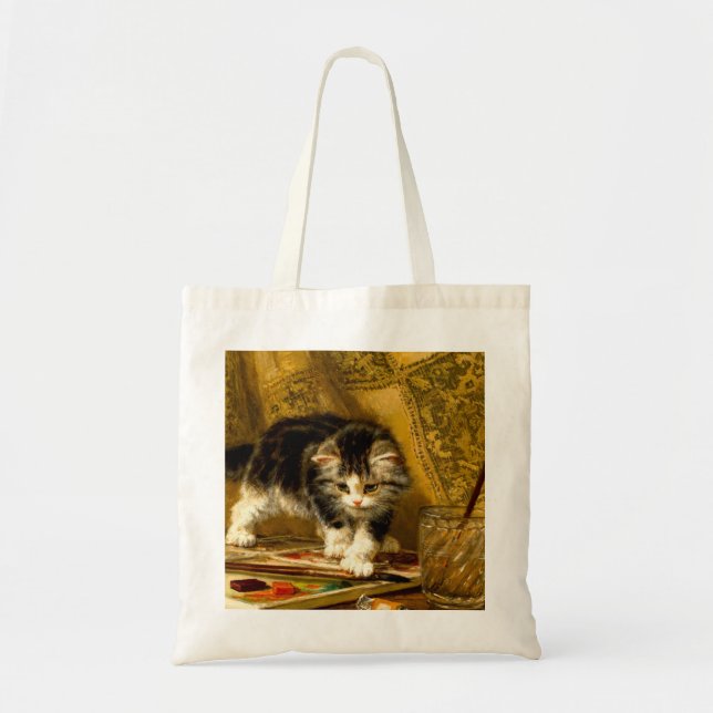 Kitten with Paint and Brushes Tote Bag (Front)