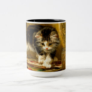 Kitten with Paint and Brushes Two-Tone Coffee Mug