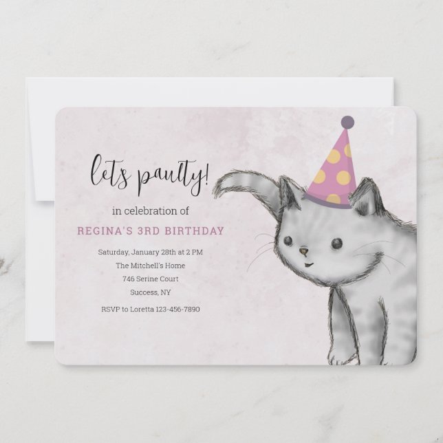 Kitten With Party Hat Invitation (Front)