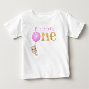 Kitten with Pink Balloon 1st Birthday  Baby T-Shirt