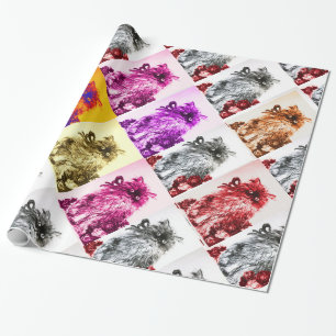 KITTEN WITH RED ROSES WRAPPING PAPER