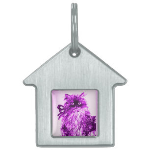 KITTEN WITH ROSES ,Black and White Purple Violet P Pet ID Tag