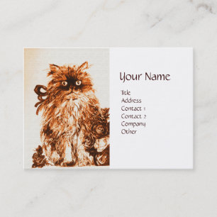 KITTEN WITH ROSES ,Brown and White Business Card