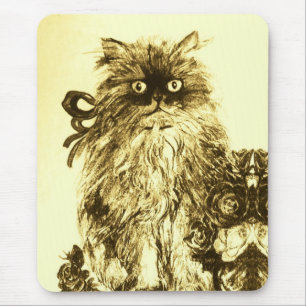 KITTEN WITH ROSES ,Brown and White Mouse Mat