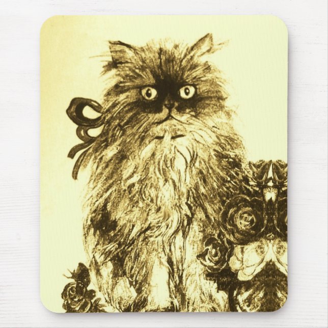 KITTEN WITH ROSES ,Brown and White Mouse Mat (Front)