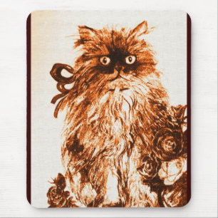 KITTEN WITH ROSES ,Brown and White Mouse Mat