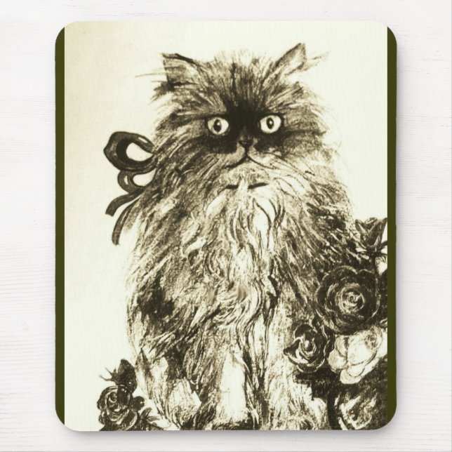 KITTEN WITH ROSES ,Brown and White Mouse Mat (Front)