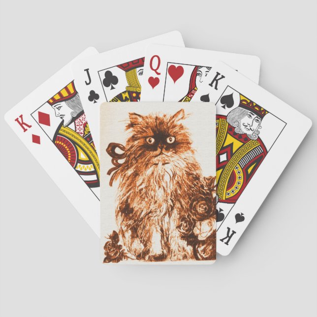 KITTEN WITH ROSES ,Brown Sepia White Playing Cards (Back)