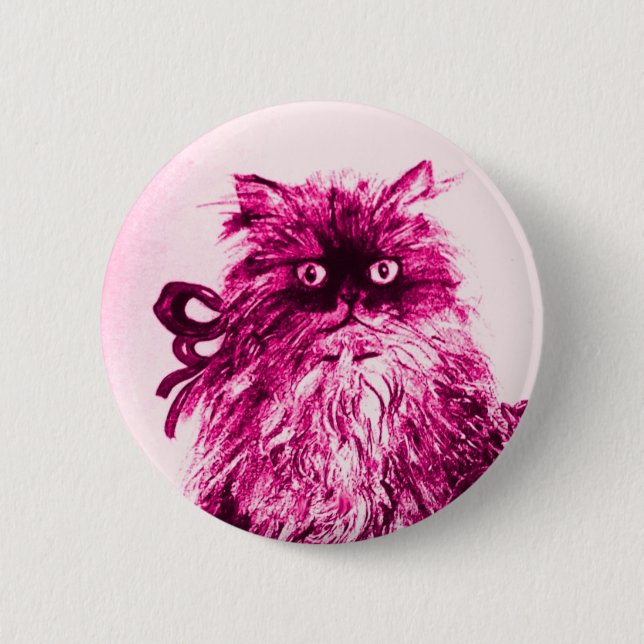 KITTEN WITH ROSES ,Pink Fuchsia White 6 Cm Round Badge (Front)