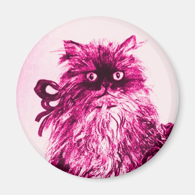 KITTEN WITH ROSES ,Pink Fuchsia White Magnet (Front)
