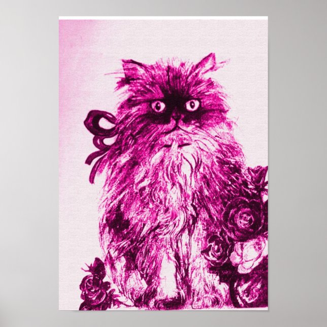 KITTEN WITH ROSES ,Pink Fuchsia White Poster (Front)