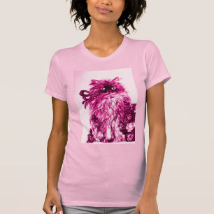 KITTEN WITH ROSES ,Pink Fuchsia White T-Shirt