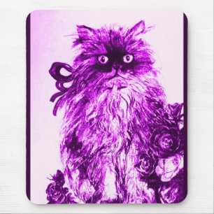 KITTEN WITH ROSES ,Purple Violet and White Mouse Mat