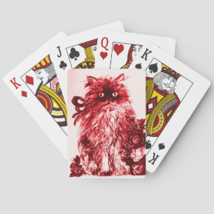 KITTEN WITH ROSES ,Red  White Playing Cards