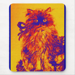 KITTEN WITH ROSES ,Yellow Orange Blue Mouse Mat
