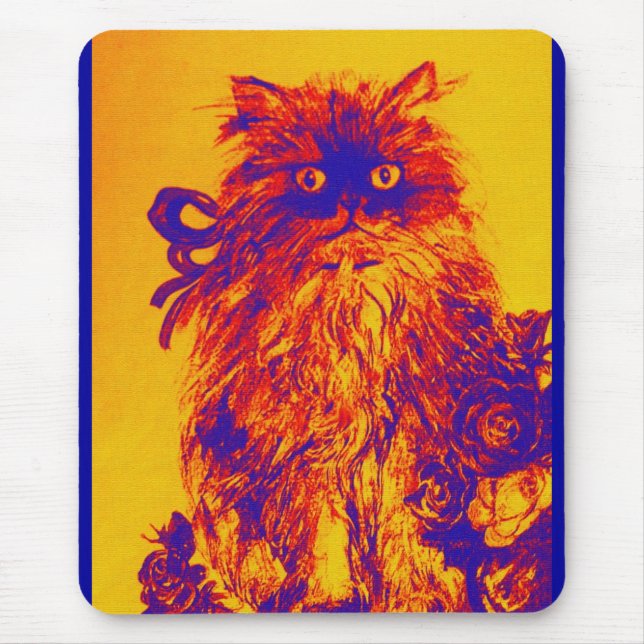 KITTEN WITH ROSES ,Yellow Orange Blue Mouse Mat (Front)