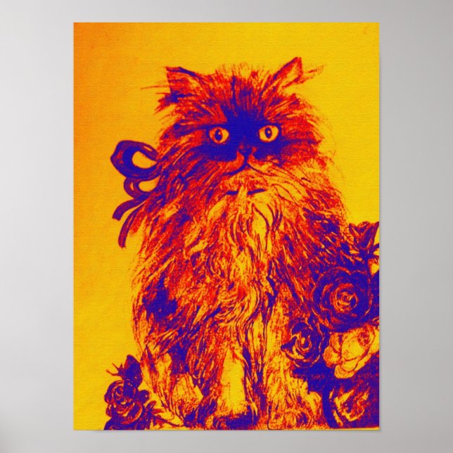 KITTEN WITH ROSES ,Yellow Orange Blue Poster (Front)