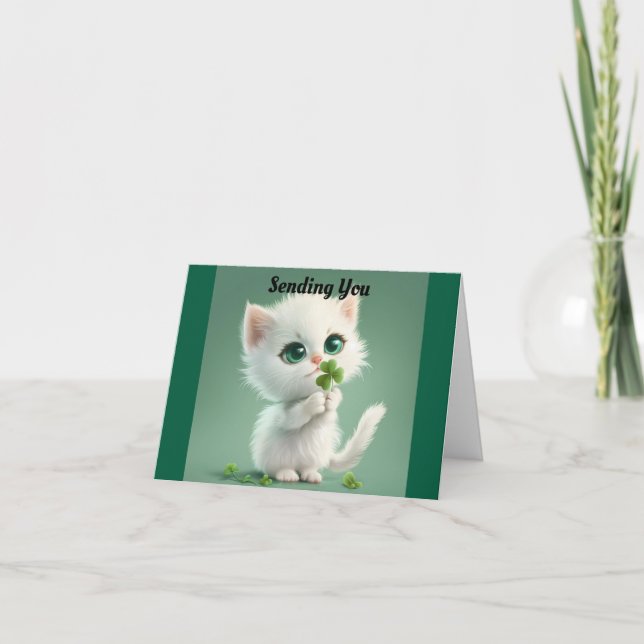 Kitten With Shamrock Greeting Card (Front)