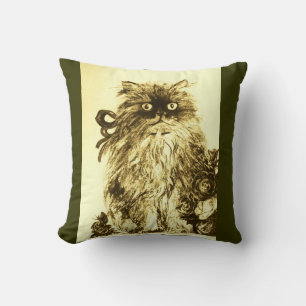 KITTEN WITH WHITE BROWN GREEN ROSES CUSHION