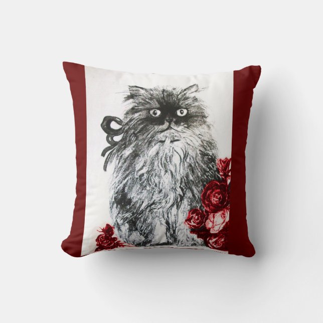 KITTEN WITH WHITE RED ROSES CUSHION (Front)