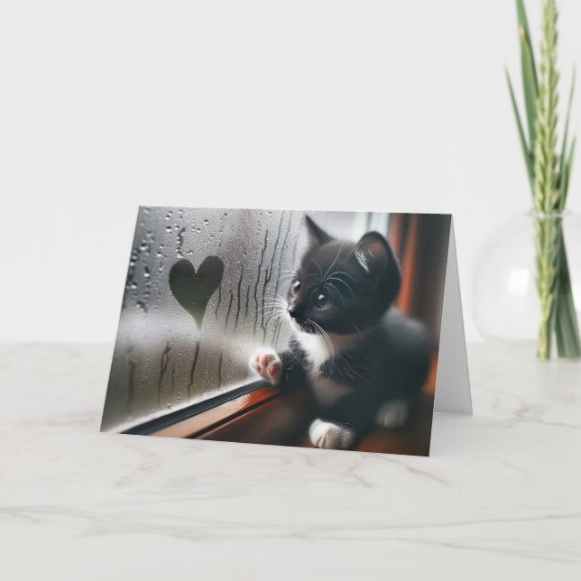 Kitten With Window Heart Card (Front)