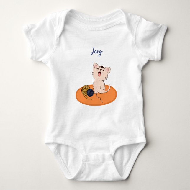 Kitten with Wool Ball Baby Bodysuit (Front)