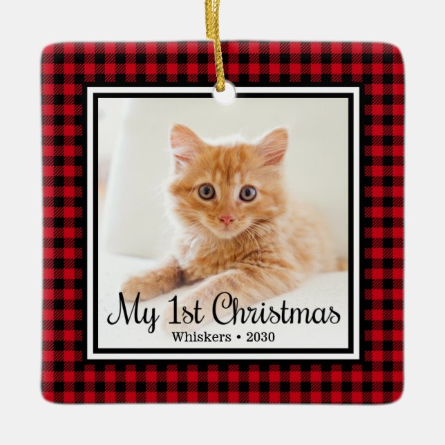 Kitten's 1st Christmas 2 Photo Ceramic Ornament (Front)