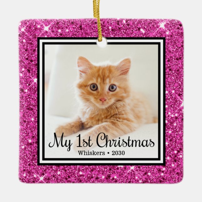 Kitten's 1st Christmas 2 Photo Ceramic Ornament (Front)