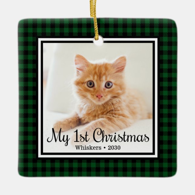 Kitten's 1st Christmas 2 Photo Ceramic Ornament (Front)