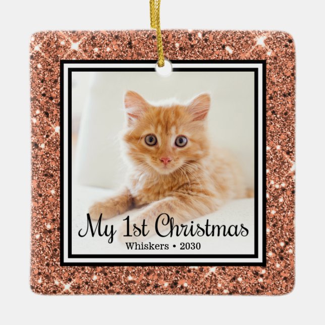 Kitten's 1st Christmas 2 Photo Ceramic Ornament (Front)