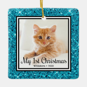 Kitten's 1st Christmas 2 Photo Ceramic Ornament