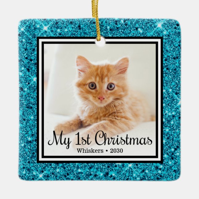 Kitten's 1st Christmas 2 Photo Ceramic Ornament (Front)