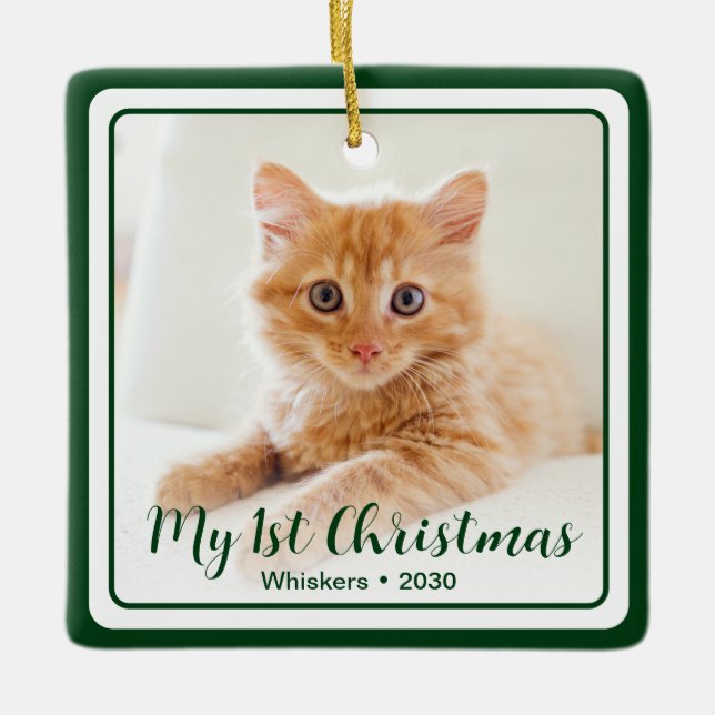 Kitten's 1st Christmas 2 Photo Ceramic Ornament (Front)