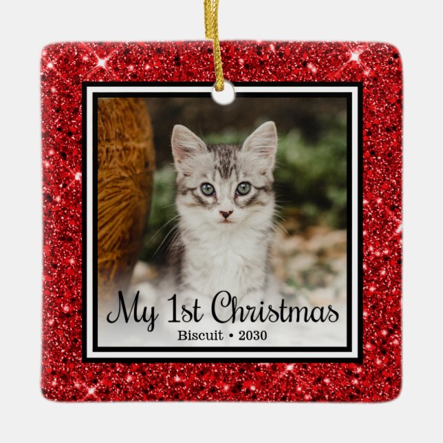 Kitten's 1st Christmas Ceramic Ornament (Front)