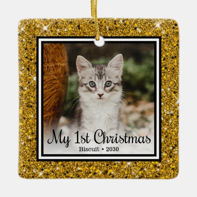 Kitten's 1st Christmas Ceramic Ornament (Front)