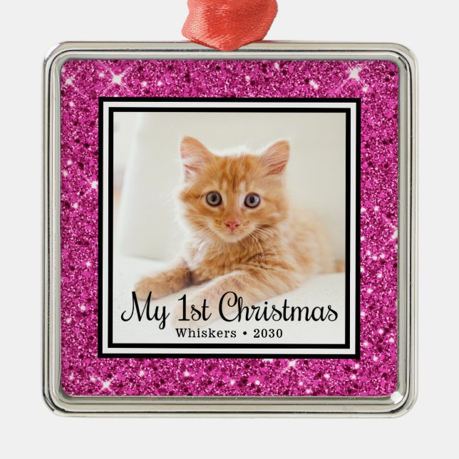 Kitten's 1st Christmas Photo Metal Tree Decoration (Front)