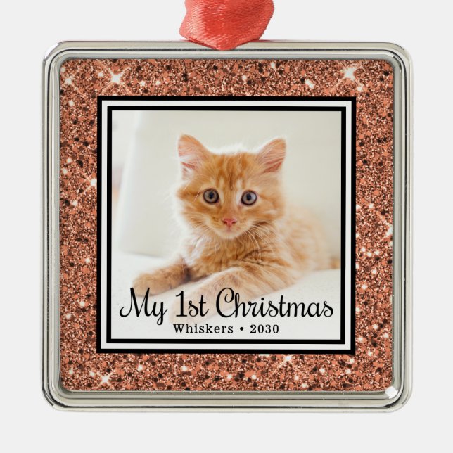Kitten's 1st Christmas Photo Metal Tree Decoration (Front)