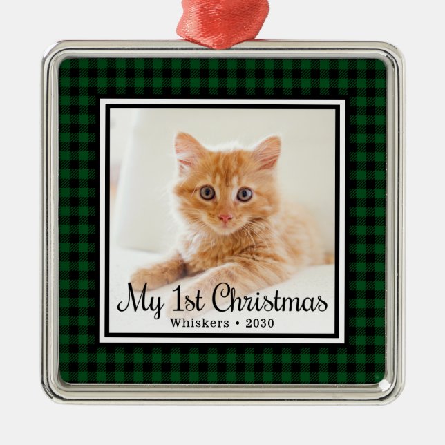 Kitten's 1st Christmas Photo Metal Tree Decoration (Front)