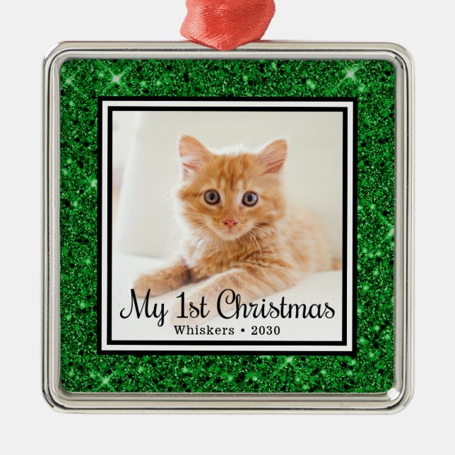 Kitten's 1st Christmas Photo Metal Tree Decoration (Front)