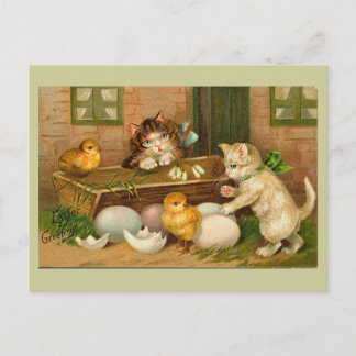 Kittens and Chicks Vintage Easter Greeting Holiday Postcard