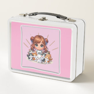 KITTENS AND GIRL METAL LUNCH BOX
