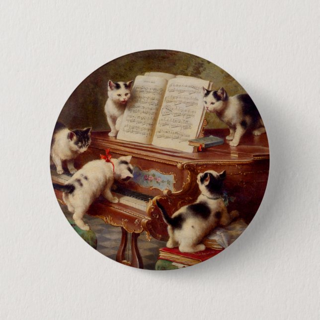 Kittens and Piano 6 Cm Round Badge (Front)