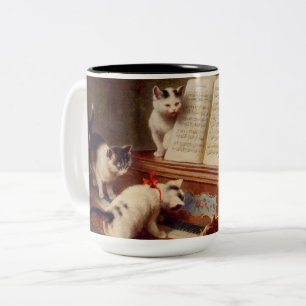 Kittens and Piano Two-Tone Coffee Mug