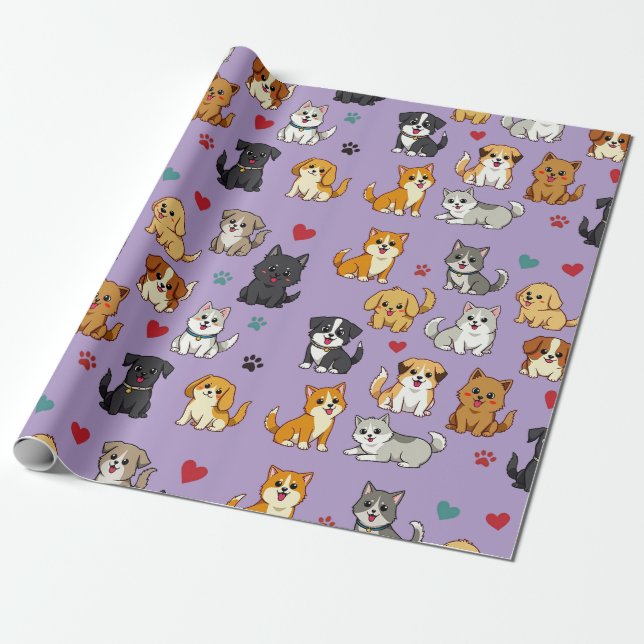 Kittens and Puppies wrapping paper (Unrolled)