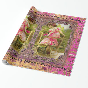 Kittens and Ribbons Victorian Wrapping Paper